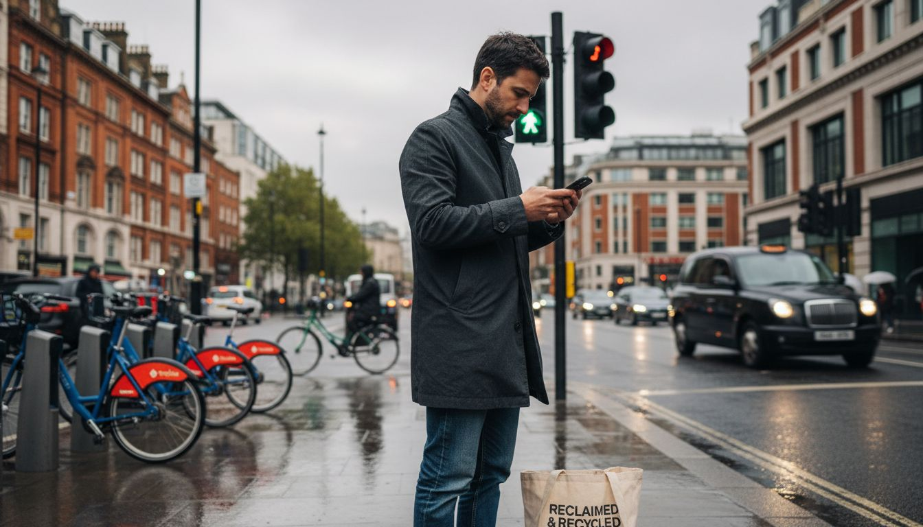 Man in sustainable clothing on London street