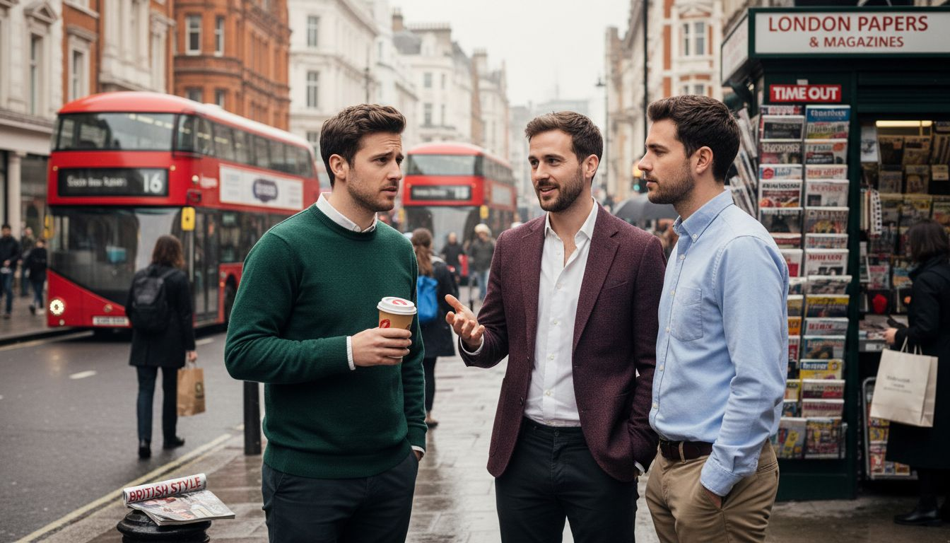 Men wearing colorful outfits on London street